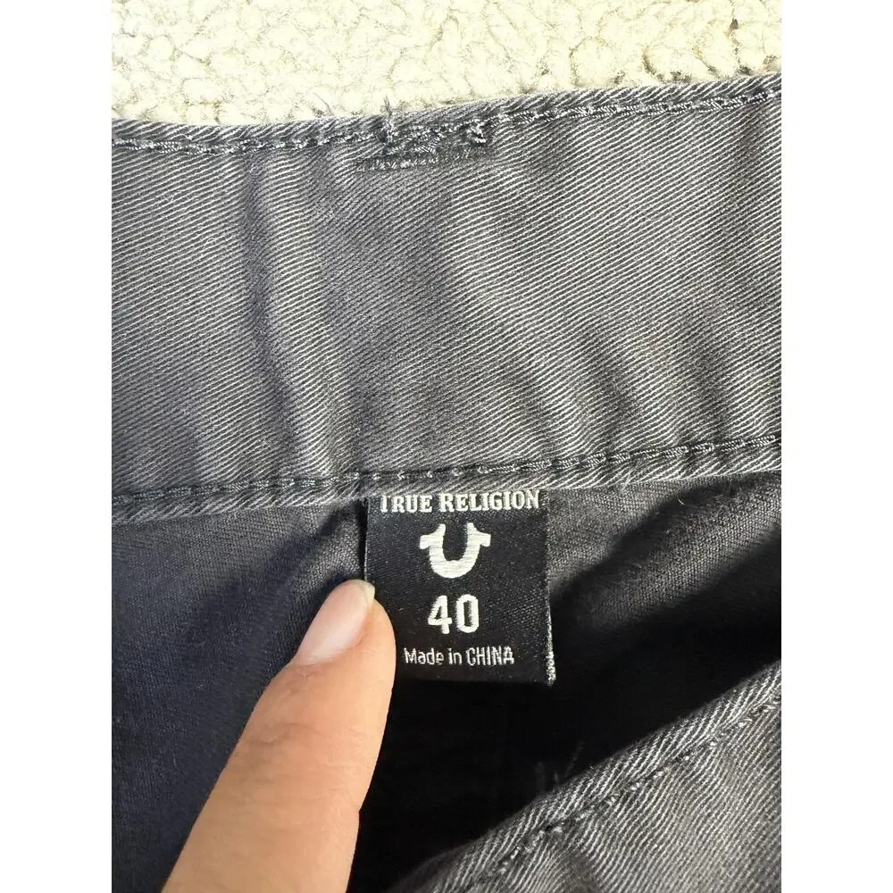 True Religion Jeans Mens 40x33 Black Geno Relaxed Straight Distressed Pockets